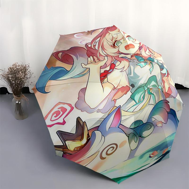 1pc Outdoor Umbrella with Cute Anime Character Print - Automatic Opening/Closing, Portable Tri-Fold Design, 8-Rib Iron Frame - Perfect Gift for F