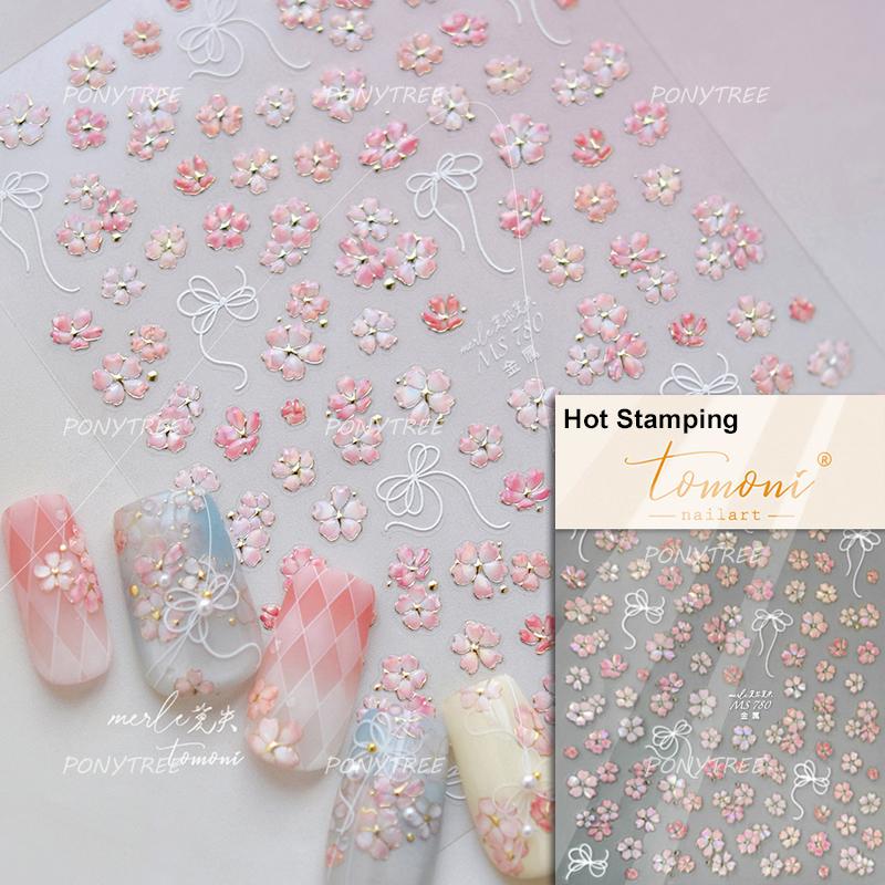 Embossed Flower Pink Butterfly Lucky Peach Blossom Chic Spring Petal 5D Soft Relief Adhesive Nail Art Stickers Manicure Decals