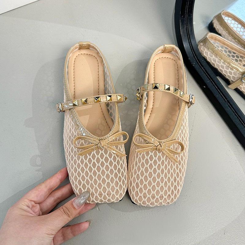 Fashion Summer Low Heeled Woven Mesh Sandals Women's Hollow Slippers Comfortable Square Toe Flat Shoes Lady Outdoor Beach Mueller Slides