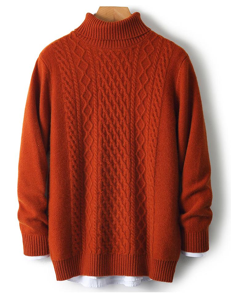 Men's High Neck 100% Wool Sweater - Thick, Cozy Knit for Casual or Business Wear