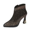 Frosted Waterproof Platform Heeled Boots Women Black Pointed Toe Sexy  Rhinestone Short Leather Boots Shoes High Botas Mujer