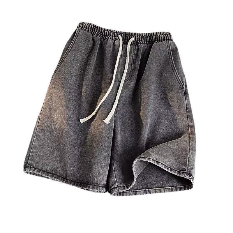 2024 Hong Kong Style Retro Washed Denim Drawstring Shorts