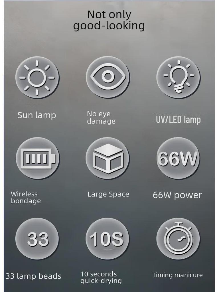 S10 Nail Light Therapy Machine: 66W Rechargeable with 33 Lamp Beads for High-Power Nail Curing.