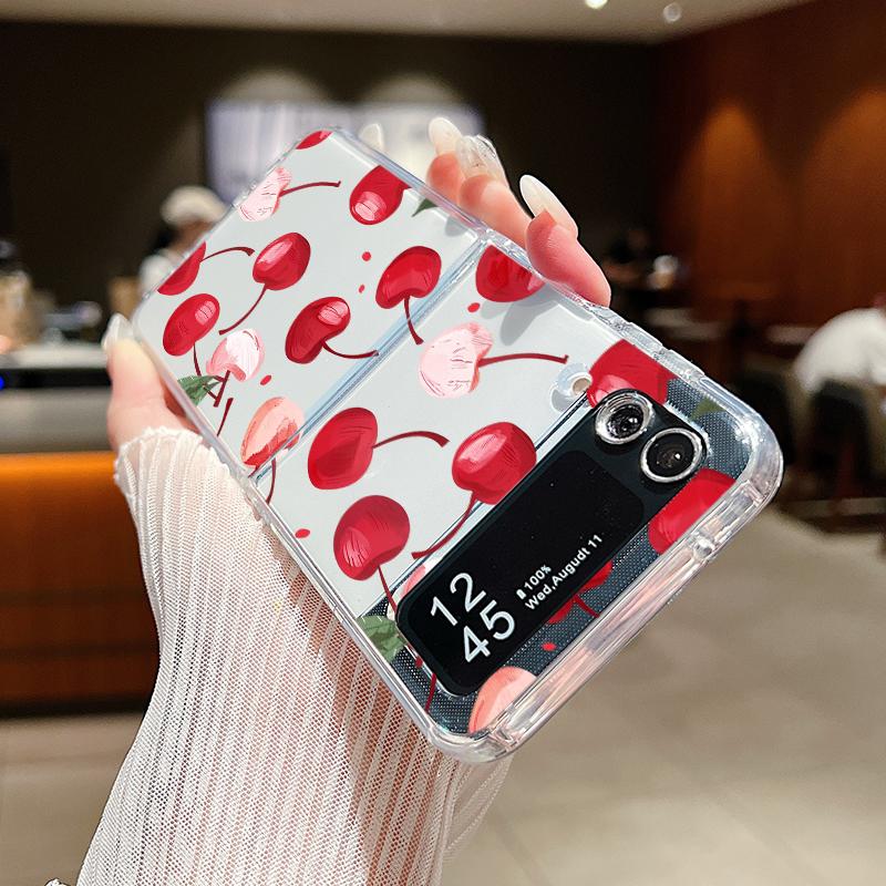 For Samsung Galaxy Z Flip 7 6 5 4 3 Case Cherry Watermelon Fruits Hard Clear Folding Cover For Samsung Z Flip6 Flip5 Flip4 Flip7