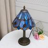 Baroque Style Stained Glass Table Lamp Night Light with 8 Inch Wide Blue Lampshade for Bedside Bedroom Living Room