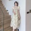 #French floral dress women's summer new small fresh gentle sweet bubble sleeves waist thin skirt