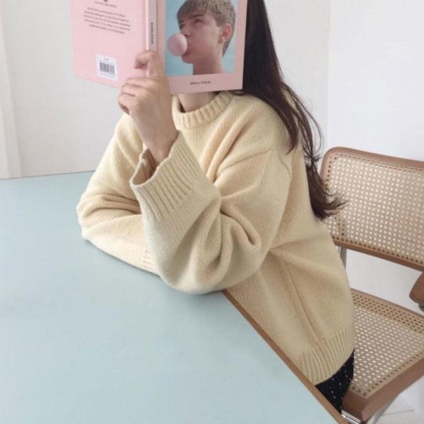 Korean Sweater Women's Loose Knit Sweater Lazy Style Pullover Sweater Round Neck Sweater Autumn and Winter