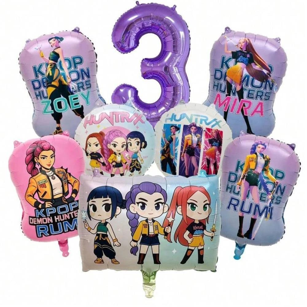 Hot Kpop Demon Hunters Number 1-9 Foil Balloon Set, Full Cast Themed Balloons Birthday Party Decorations Photo Prop New
