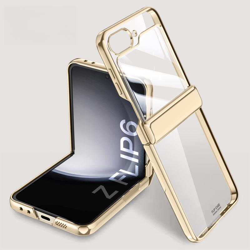 Electroplated Hinge Foldable Screen, Suitable for Samsung Zflip6 Phone Case, Transparent Galaxy 6th Generation Women's All-inclusive Protective Case