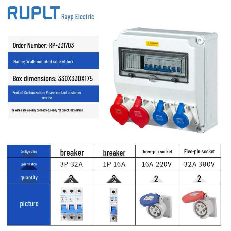 Wall-Mounted IP65 Waterproof Industrial Socket Box - Assembled Industrial-Grade Wiring and Distribution Box