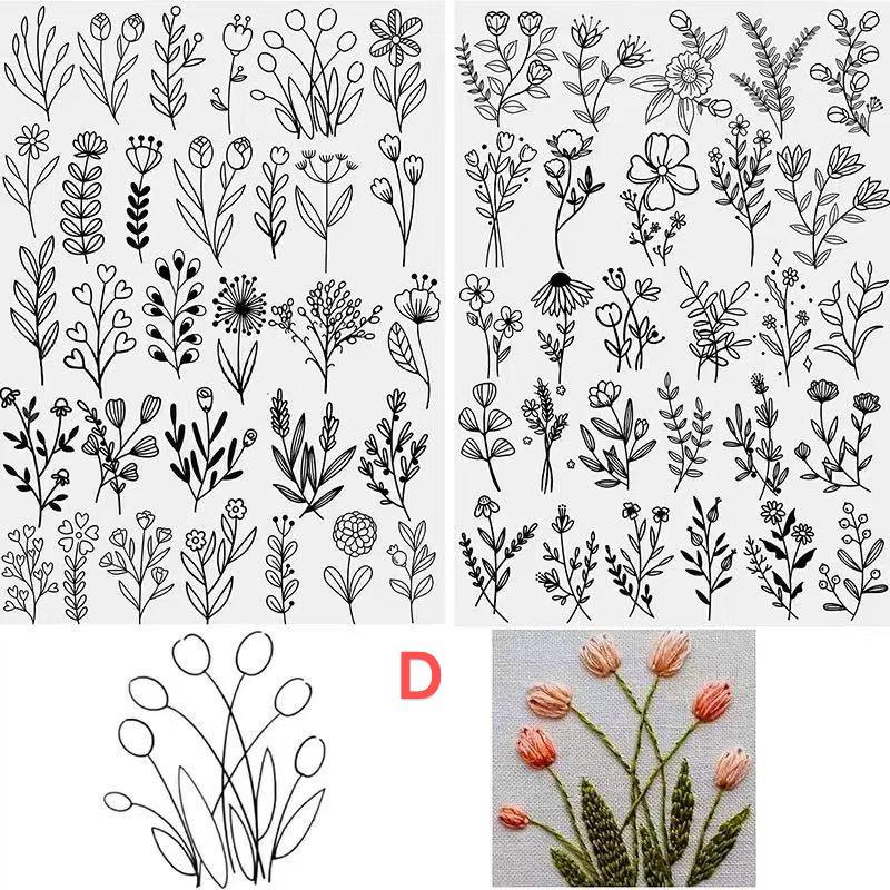 DIY Water Soluble Embroidery PatternWash Away with Pre-Printed Pattern Designs Stencils Transfers for Hand Sewing Lover Beginner