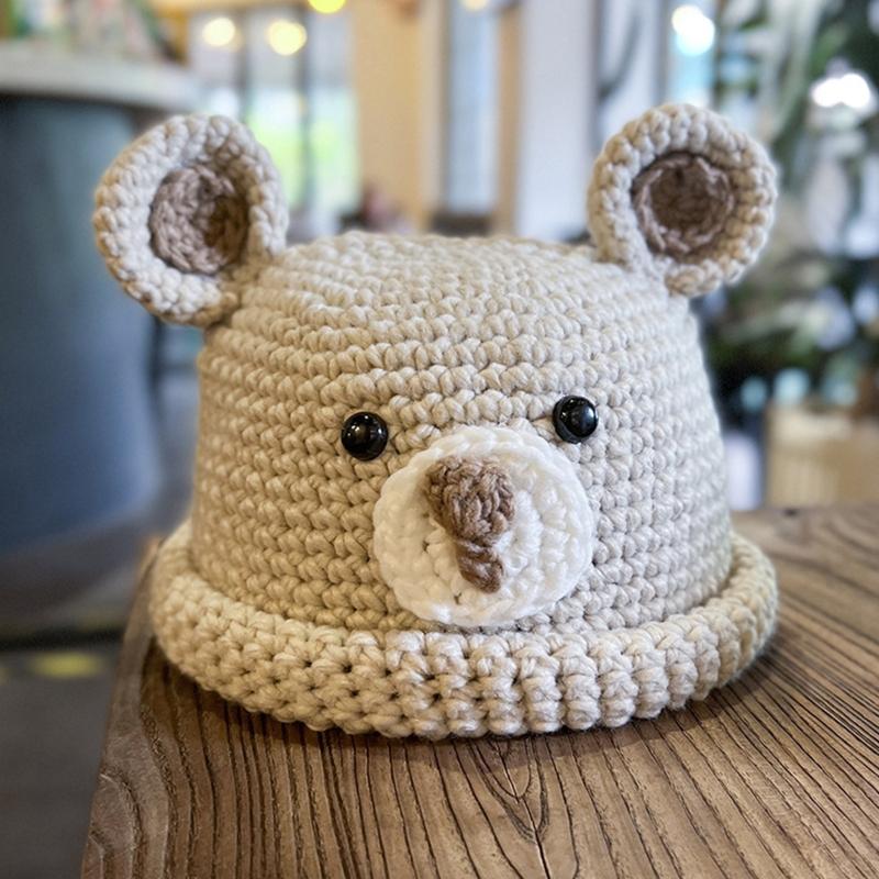 Unisex Wollmütze Häkelmütze Niedliche Bärenohren Strickmütze Warmes Ohr zum Schutz für Frühling Herbst Winter Tägliches Tragen