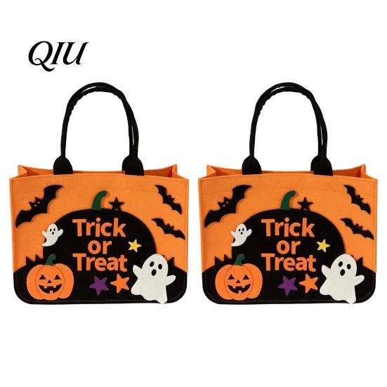 Non-woven Felt Tote Halloween Trick or Treat Bag, Goodie Bag with Pumpkin Ghost Patches, Child-friendly Large Candy for Kids, Party Favor,