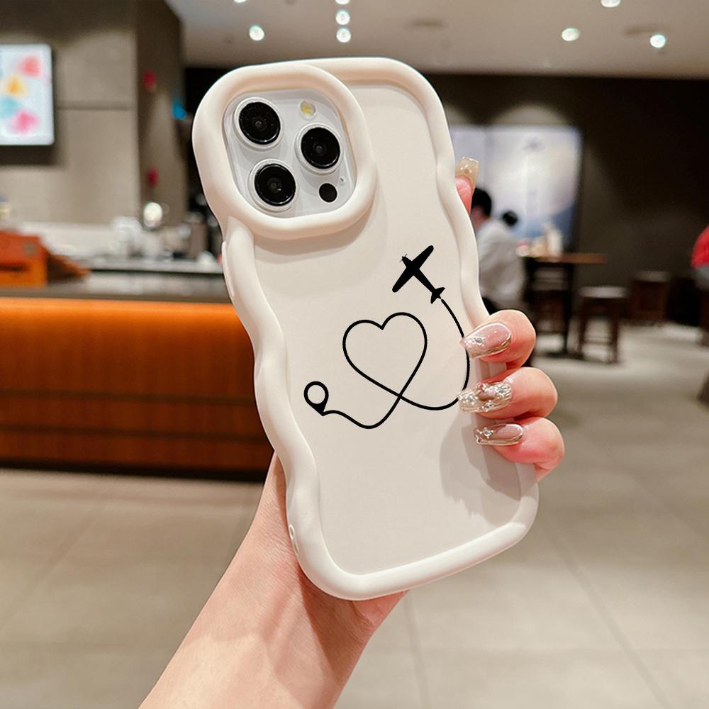 N68 Airplane Flight Trajectory Art Macaron Wavy Edge Phone Cases for iPhone 16 Pro Max Samsung S24 A35 A54 Xiaomi Redmi Note 13 Honor Shockproof Cover