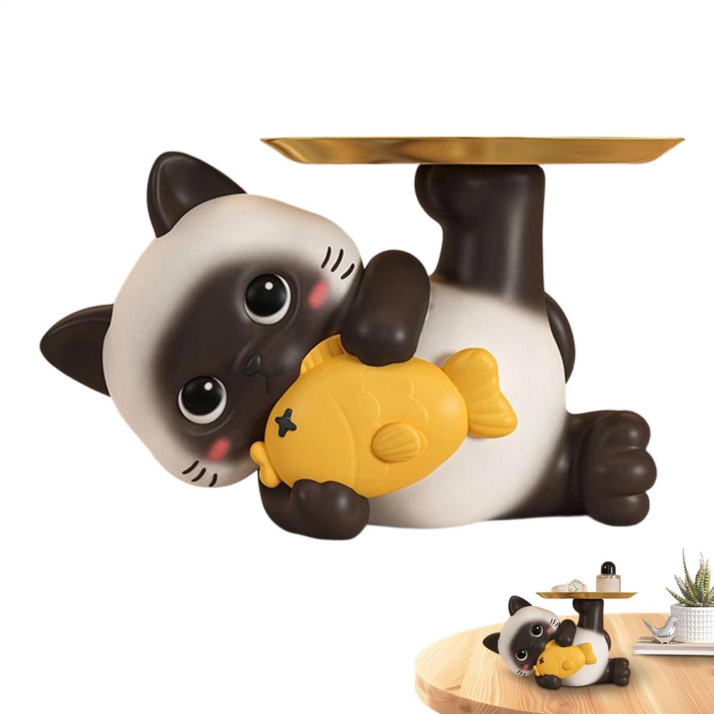 Cat Candy Dish Storage Tray Cat Shape Entrance Shoe Cabinet Decoration Creative Cute Cat Statue Decoration Key Holder for Home