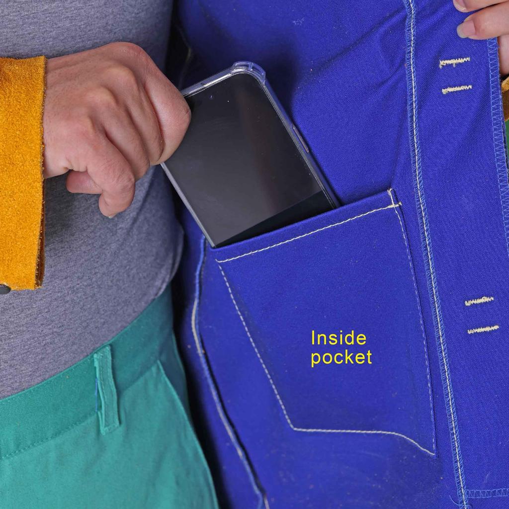 Weldas Leather Sleeve Flame Retardant Cotton Welding Royal Size [YELLOWJACKET] Jacket, 33-3060XL, Blue, XL.