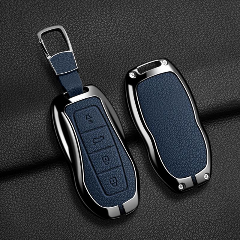 4 Buttons Auto Key Fob Case Cover Housing Fit For Ford Equator Jmc Plus 5 6 7 Sport Ecoboost Zinc Alloy Genuine Leather Protect Key Ring Accessory