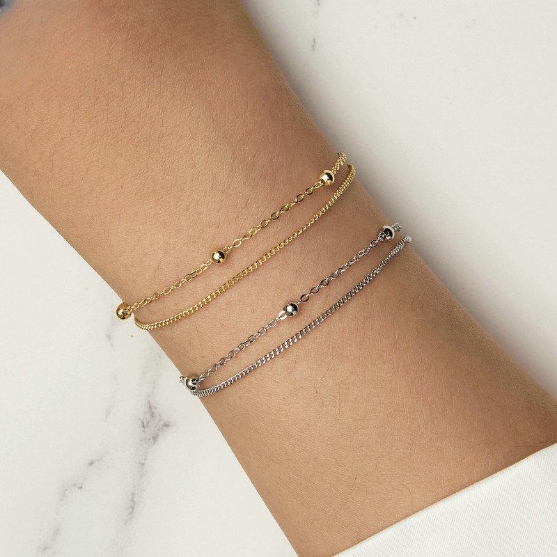 New Beaded S925 Sterling Silver Bracelet for Women Korean Fashion Electroplating Adjustable Simple Silver Bracelet