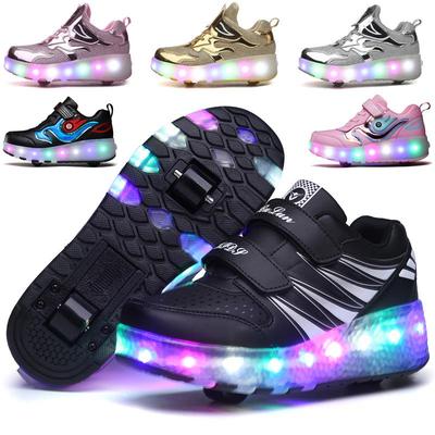 נעלי רולר לילדים חוצות גבולות עם אורות LED, אפשרויות זוהרות 2 ו-4 גלגלים, גלגיליות נסתרות אוטומטיות