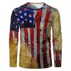 Vintage Vibes! American Flag Print Long Sleeve T-Shirt, Stylish Casual Top