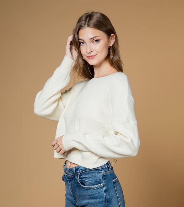 NEWIN Back Overlap Ribbed Loose Fit Cropped Knit