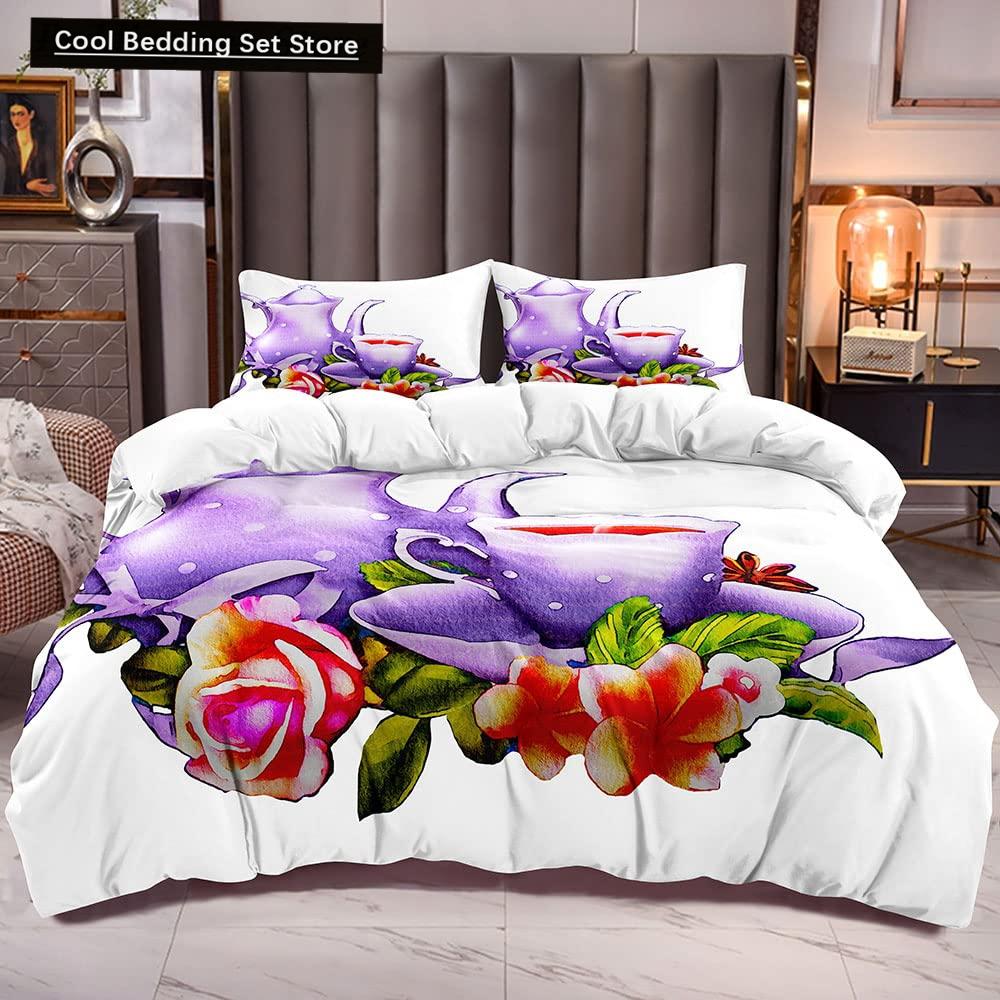 Coffee Cake King Queen Duvet Cover Lovely Afternoon Tea Drawing Bedding Set For Adult Western Drink 2/3Pcs Polyester Quilt Cover