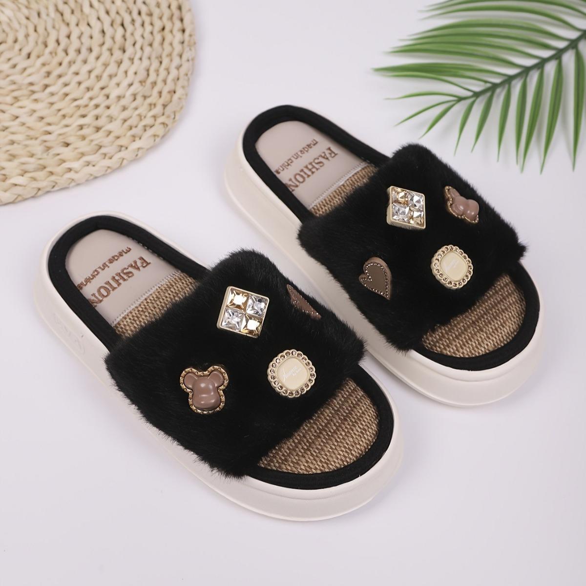 

Женские комнатные тапочки с толстой подошвой, теплые и с мягкой подошвой, слипоны с открытым носком 40-41 хаки