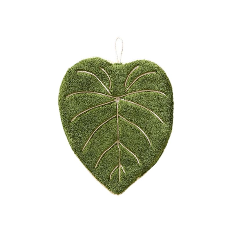 

Leaf Shape Hand Towel With Hanging Loop Absorbent Fast Drying Corals Fleece for Nursery Travel Bathroom