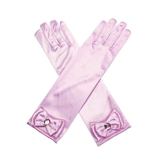 

1 Pair Princess Gloves Full Finger Faux Crystal Bowknot Shiny Silky Dress-up Accessories Satin Kids Stage Performance Long Formal Costume Gloves for розовый