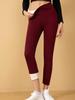 Plus Size Lamb Wool Pocket Leggings - Velvet Lined, Slim-Fit, Mid-Waist Warm Cuffed Pants