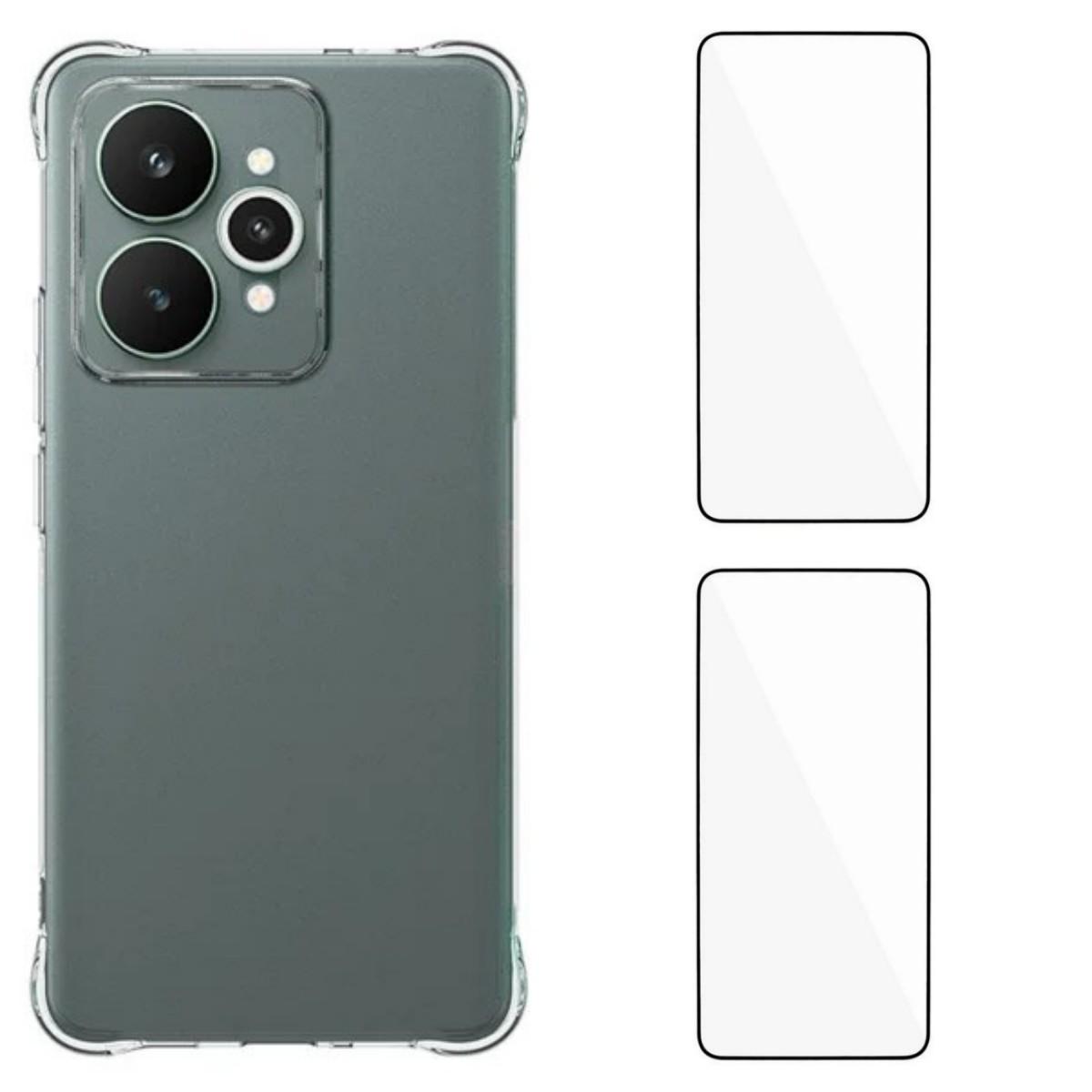 

Для Realme 15 5G ТПУ Чехол WANLONFENG WL2 Серия 2.0мм Чехол для телефона с 2 шт. Защитные пленки из закаленного стекла Transparent