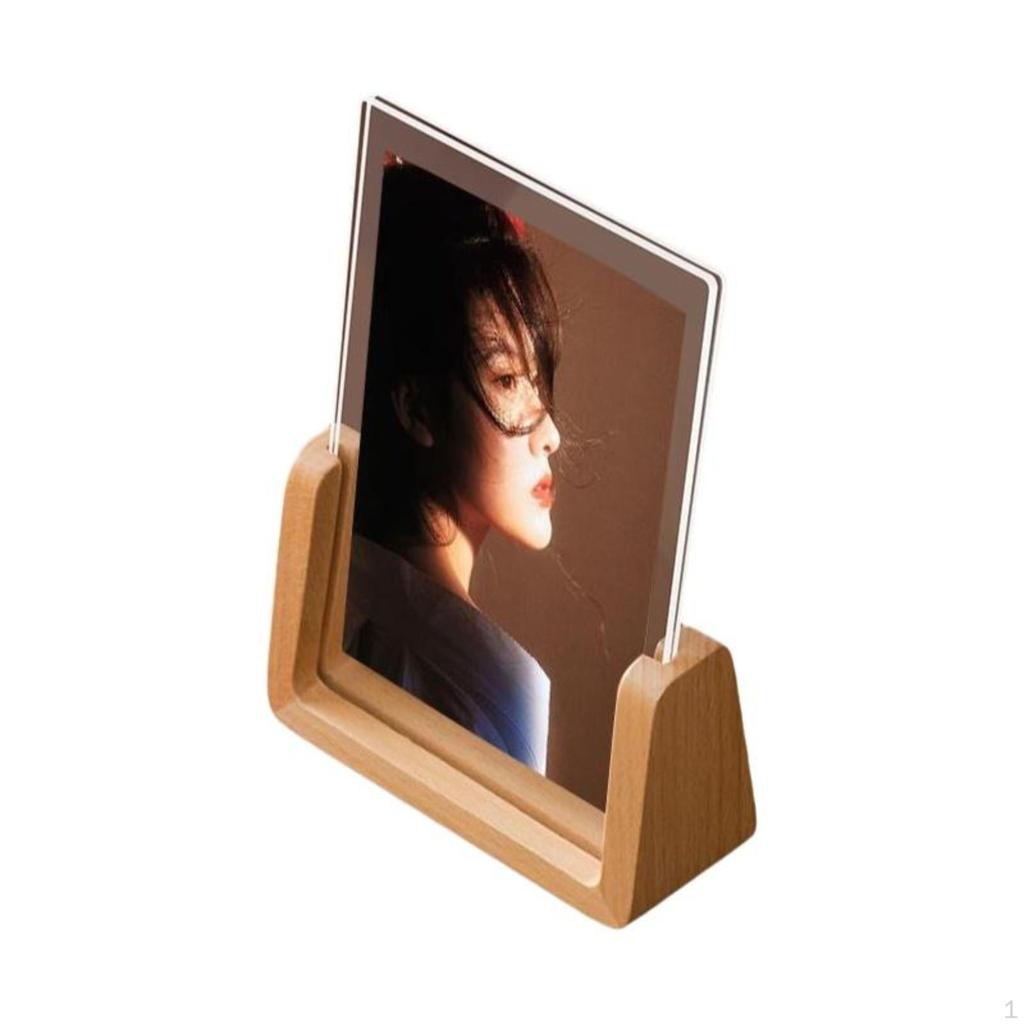 Acryl Bilderrahmen, stabiles Holz, Schreibtischaufsteller, Moderner klarer Fotohalter Buche Horizontal