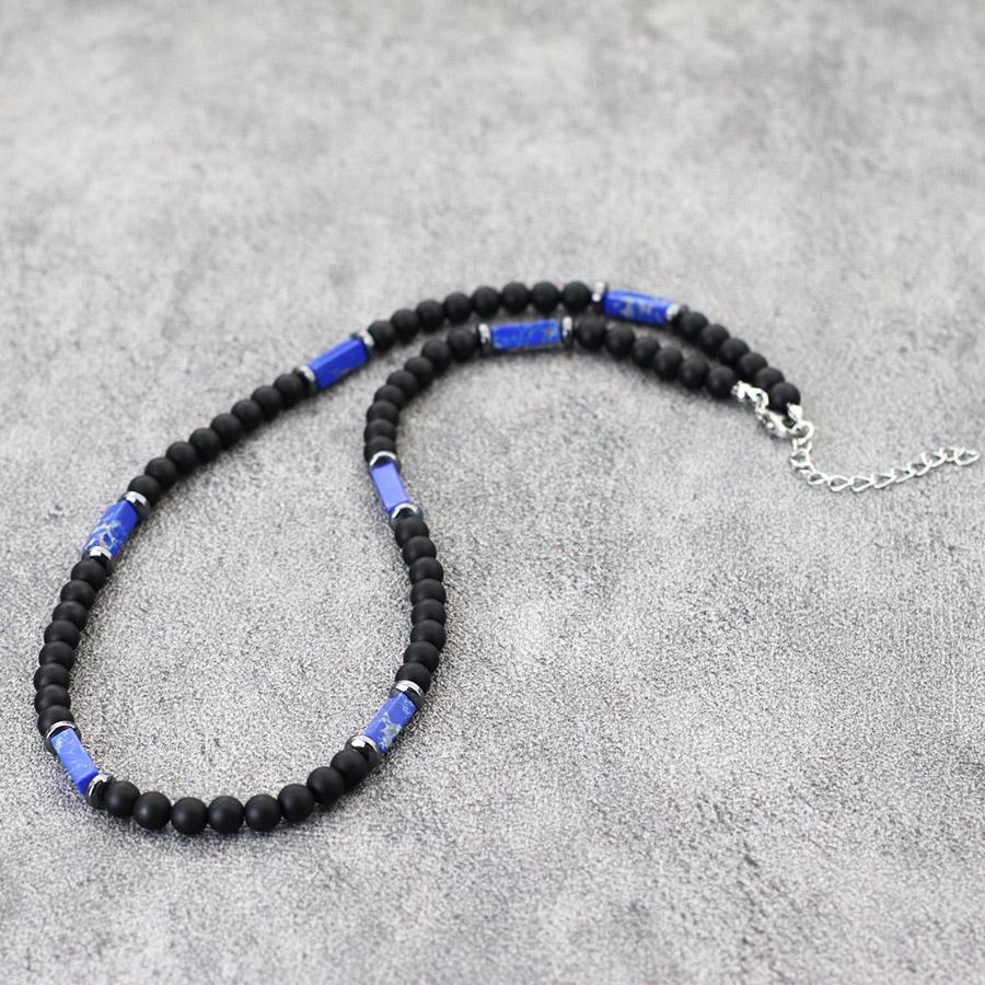 Collana Unica in Pietra Naturale da Uomo 19 Pollici Choker Corto Fibbia in Acciaio Inossidabile Perline Quadrate Occhio di Tigre Accessori per Ciclismo