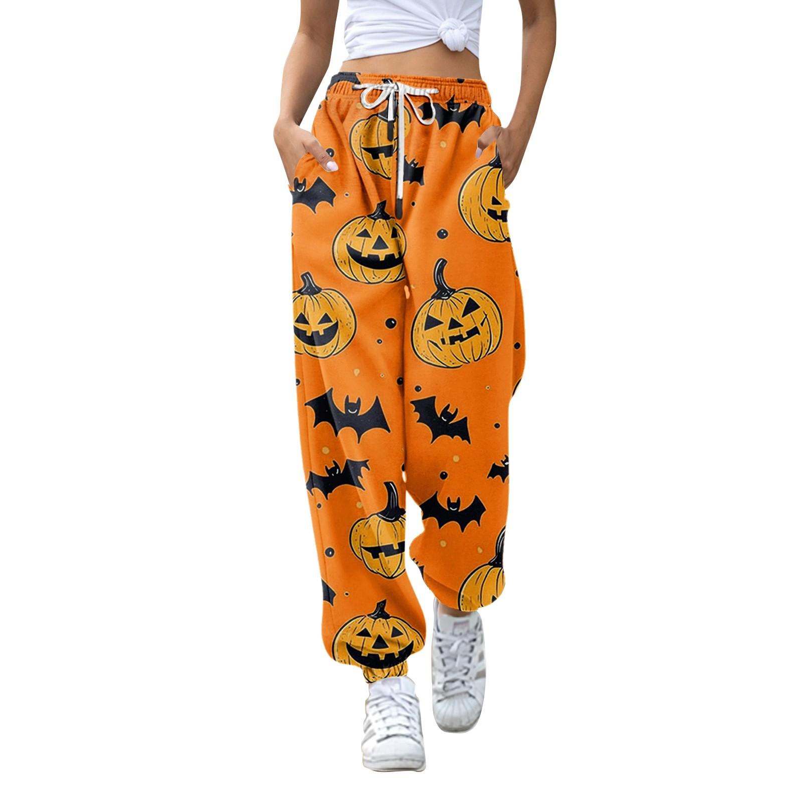 

Women s Fashion Halloween Loose Drawstring Waist Solid Color Casual Sports Pants M помаранчевий