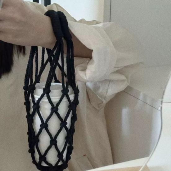 Handwoven Cup Sling Bag Hand Knitted Reusable Coffee Cup Holder Tea Cold Brew Carrier Decorative Water Cup Covers