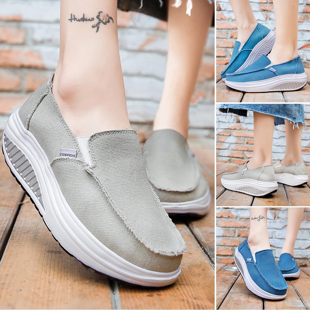 

Sagit Женщины Мода Досуг Холст Танкетки Повседневный Скольжение На Спортивная Обувь