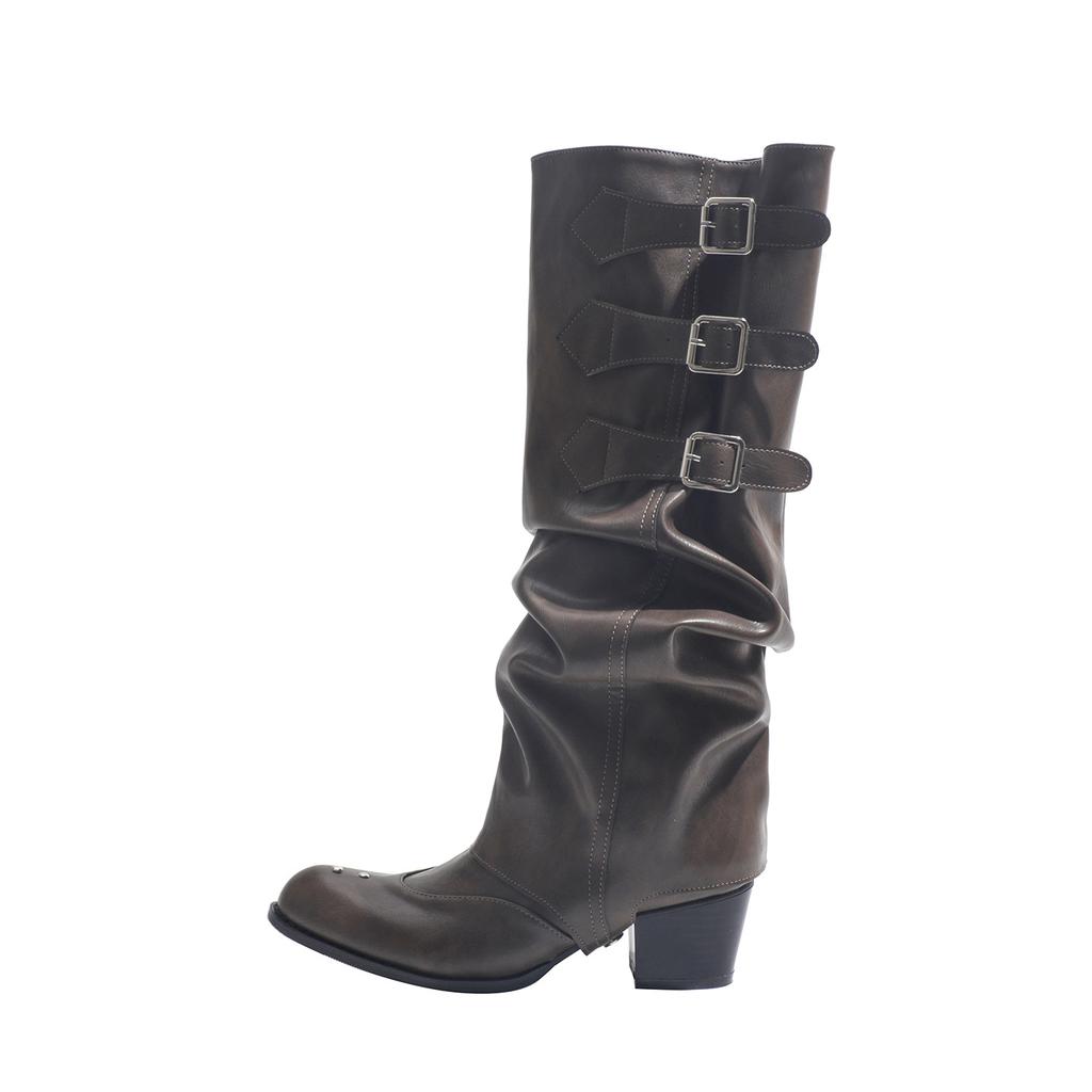 Retro American trouser boots pleated pile boots new women's boots detachable two wear Spice Girl western cowboy boots