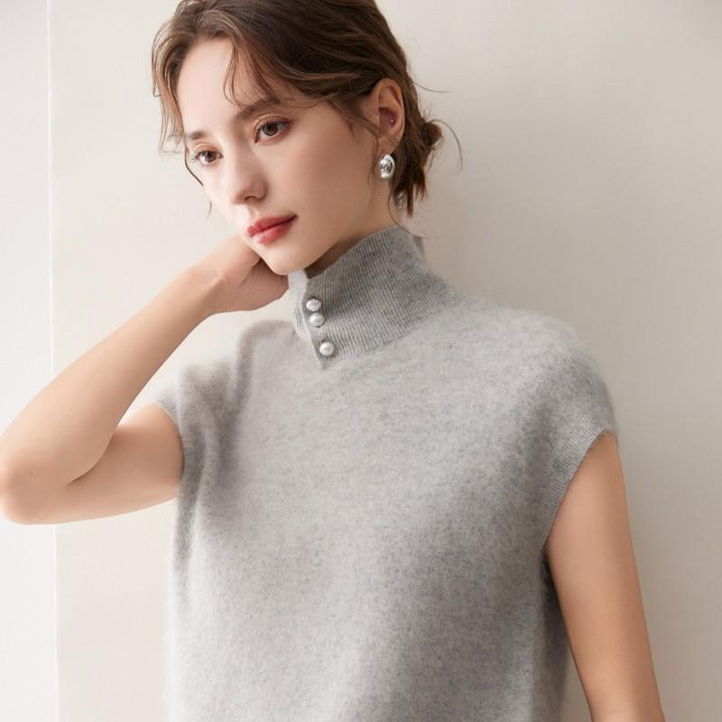 Womens Cashmere Knit Vest High Neck Sleeveless Sweater Layering Wool Waistcoat Old Money Style
