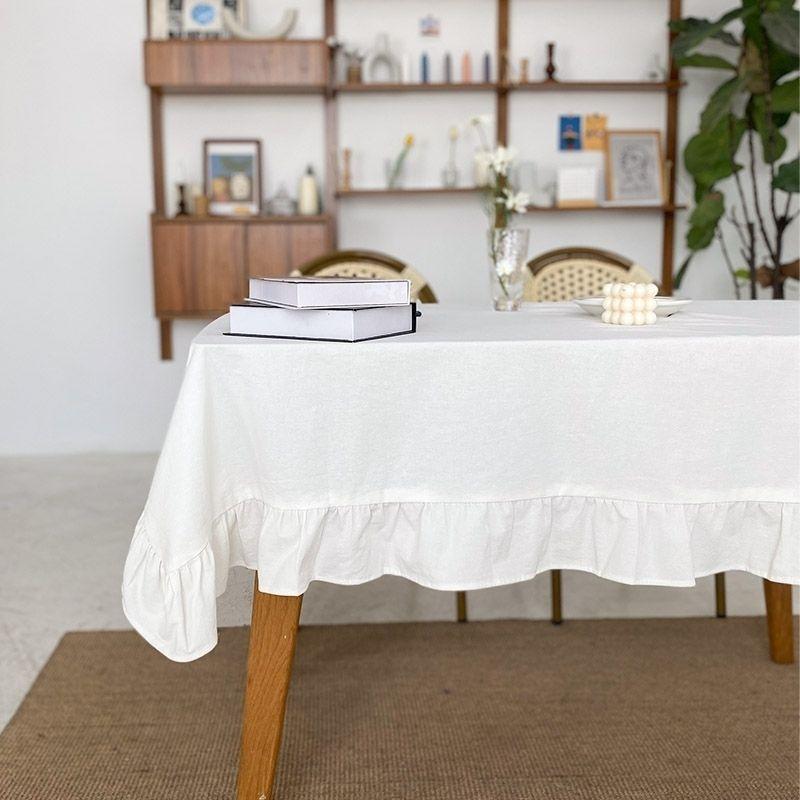 White Tablecloth Washable Vintage Ruffle Trim Table Cover For Boho Wedding Tabletop Bridal Baby Shower Birthday Party Decoration