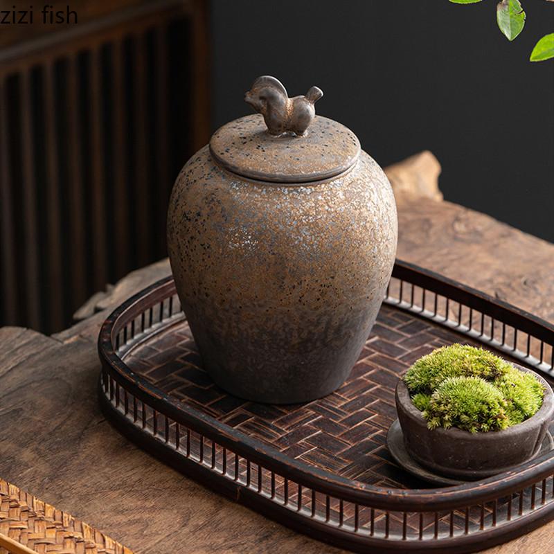 Vintage Stoneware Tea Caddy Ceramic Airtight Jar Storage Tea Cans Tea Box Storage Tank Tea Container Decorative Jar Sugar Bowl