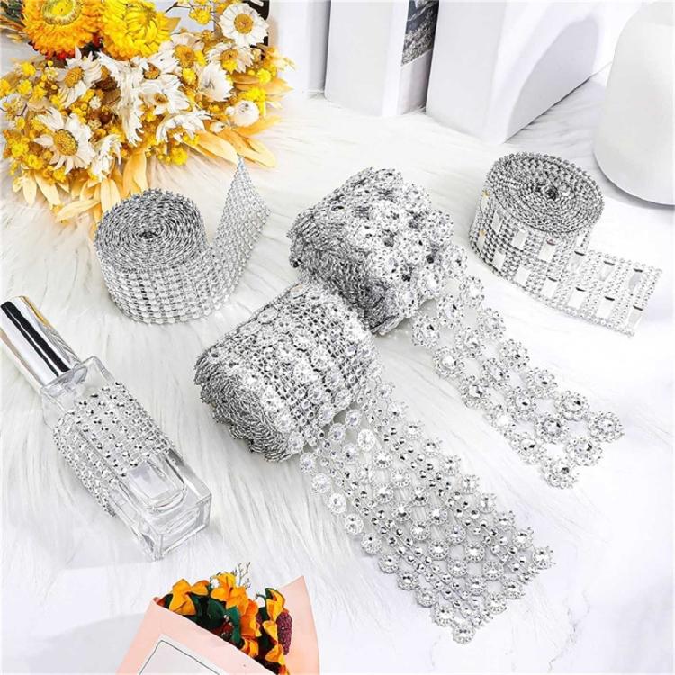 4 Rolls Sparkling Diamond Ribbon for Birthday Christmas and Wedding Decorations, for Cake and Candle Decoration