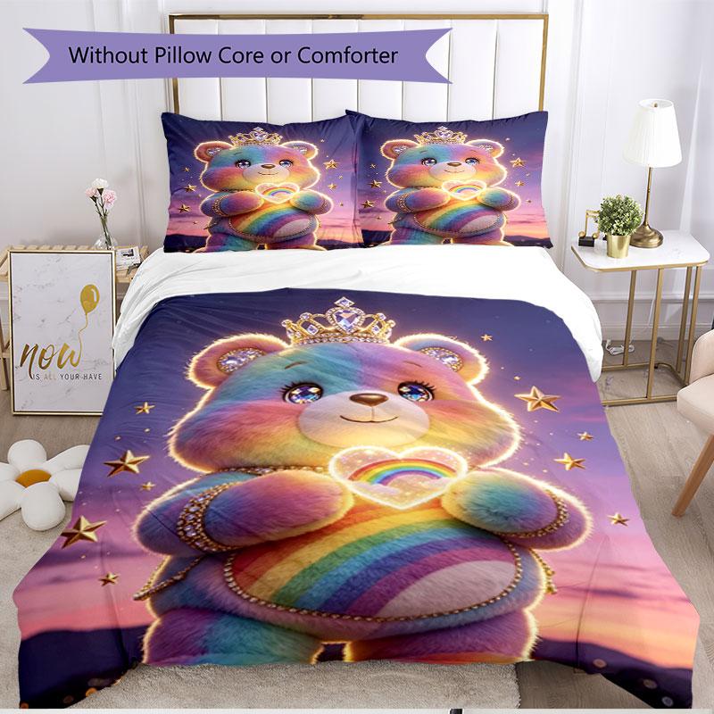 3'lü Nevresim Takımı (1*Nevresim Kılıfı + 2*Yastık Kılıfı, Çekirdeksiz), Care Bears Baskılı Yumuşak Dört Mevsim Nevresim Takımı, Ev Yatak Odası Dekorasyon Hediyesi