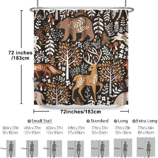 Renaiss Rustic Cabin Shower Curtain Brown Woodland Farmhouse Bath Curtain Hunting Deer Bear Elk Forest Wild Safair Bathroom Decor Animal Shower