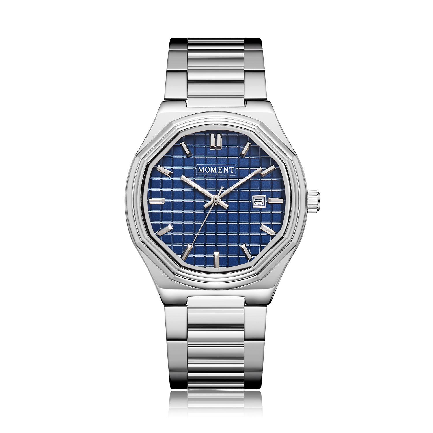 

Модные мужские часы с трехмерным календарем и кварцевыми часами на стальном браслете