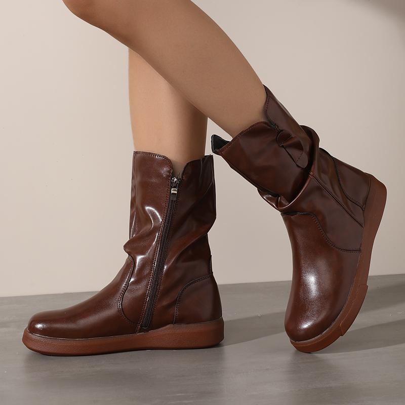 New Winter Vintage Fleece-Lined Warm Women'S Mid-Calf Boots - Stylish, Slim & Minimalist Style