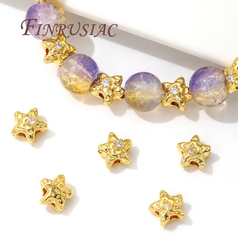 Star Beads 18K Gold Plated Brass with Zircon Spacer Beads Separators For Bead Findings DIY Jewelry Making Bracelets Accessories