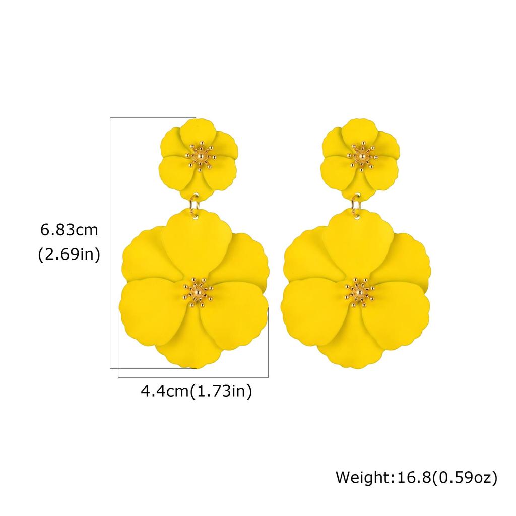 Big Flower Drop Earrings for Women Exaggerated Double Floral Dangle Earrings Statement Charm Jewelry for Wedding Party