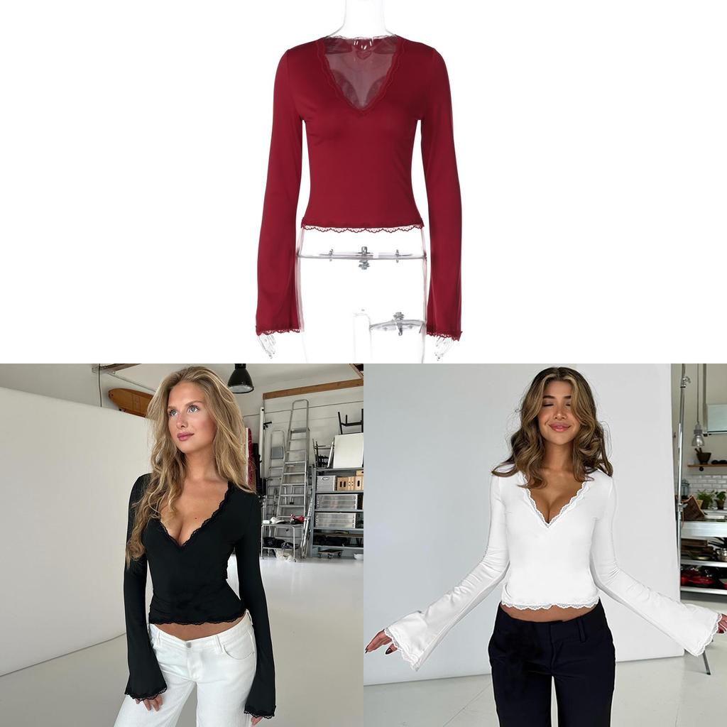 Sexy Lace Trim Vneck T Shirt For Women Streetwear Summer