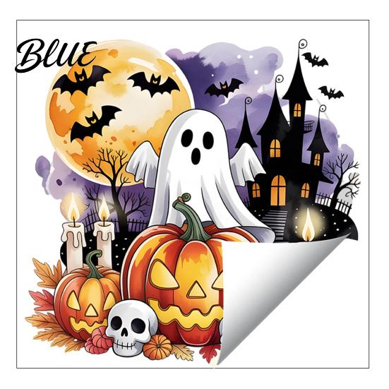 Waterproof Holiday Glass Stickers Halloween Static Window Clings Watercolor Pumpkin Ghost Skull Decals No Spooky Decals for Party Glue Living