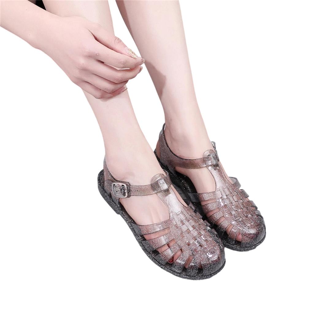 Sandali Moda Donna in Gelatina di Cristallo con Supporto per Dita del Piede Cinturino Regolabile con Fibbia Tacco Basso Calzature Casual Estive per Uso Esterno e Interno